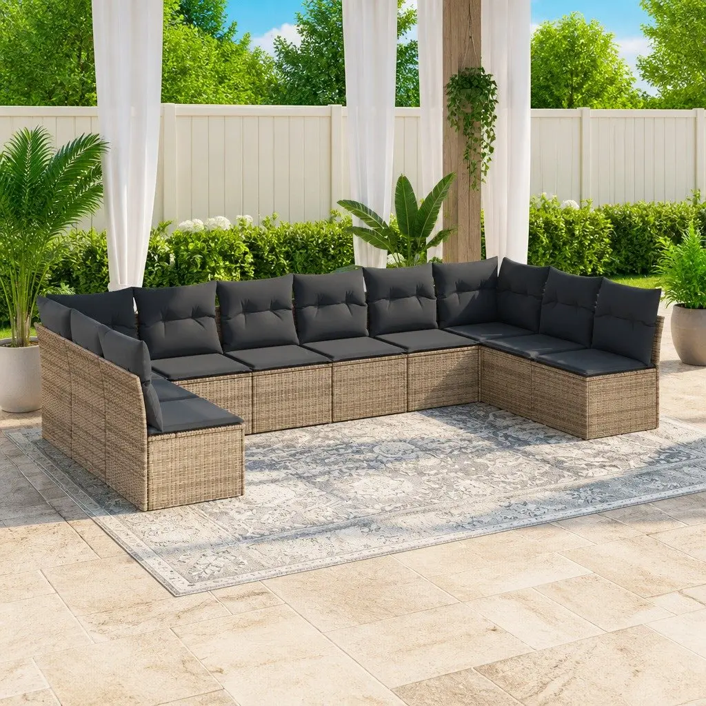 Garden Sofa Set 10 Piece Outdoor Patio Furniture Grey Poly Rattan Modular
