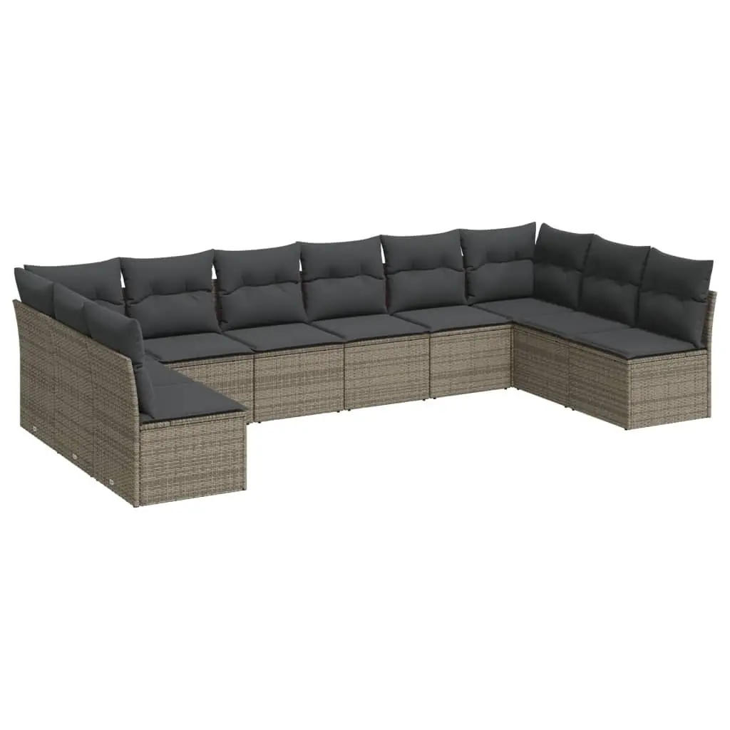 Garden Sofa Set 10 Piece Outdoor Patio Furniture Grey Poly Rattan Modular