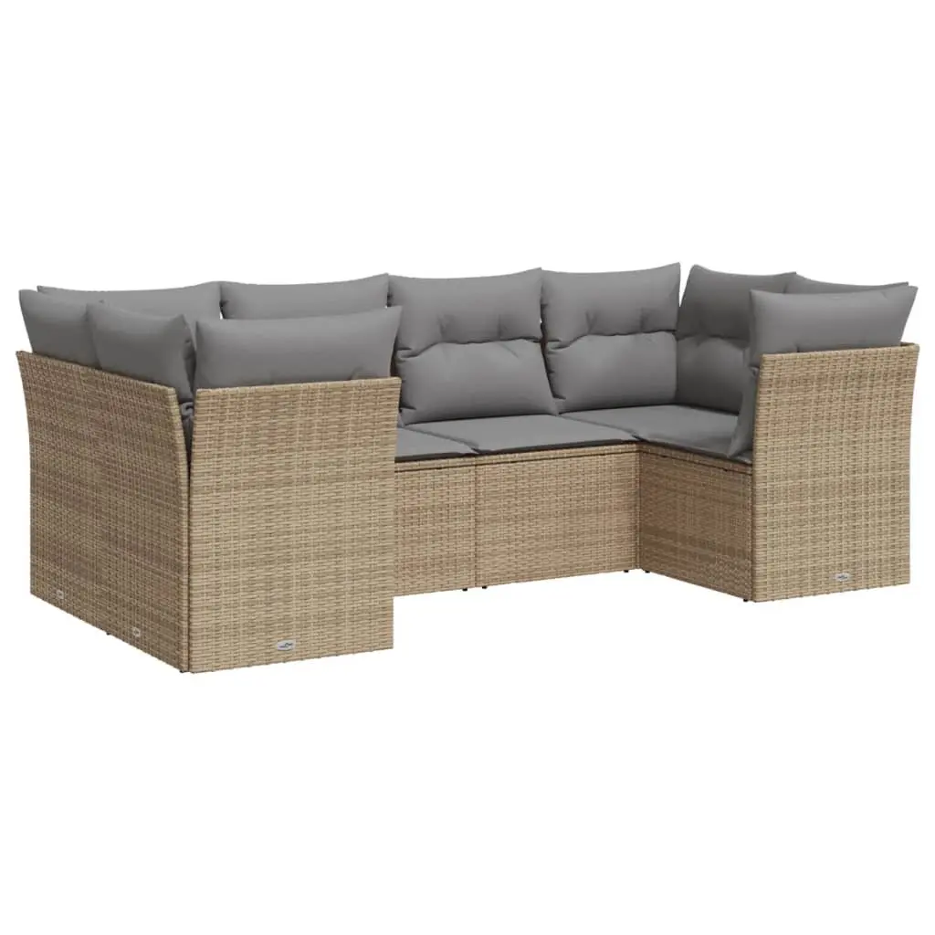 Garden Sofa Set 6 Piece Modular Outdoor Furniture Beige Poly Rattan