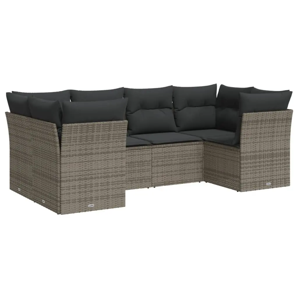 Garden Sofa Set Outdoor Furniture 6 Piece Grey Poly Rattan Patio Lounge Seating