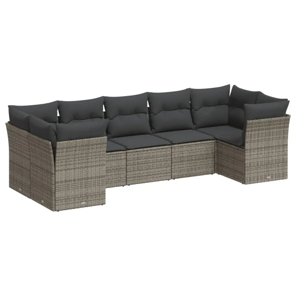 7 Piece Garden Sofa Set Modular Outdoor Furniture Grey PE Rattan with Cushions