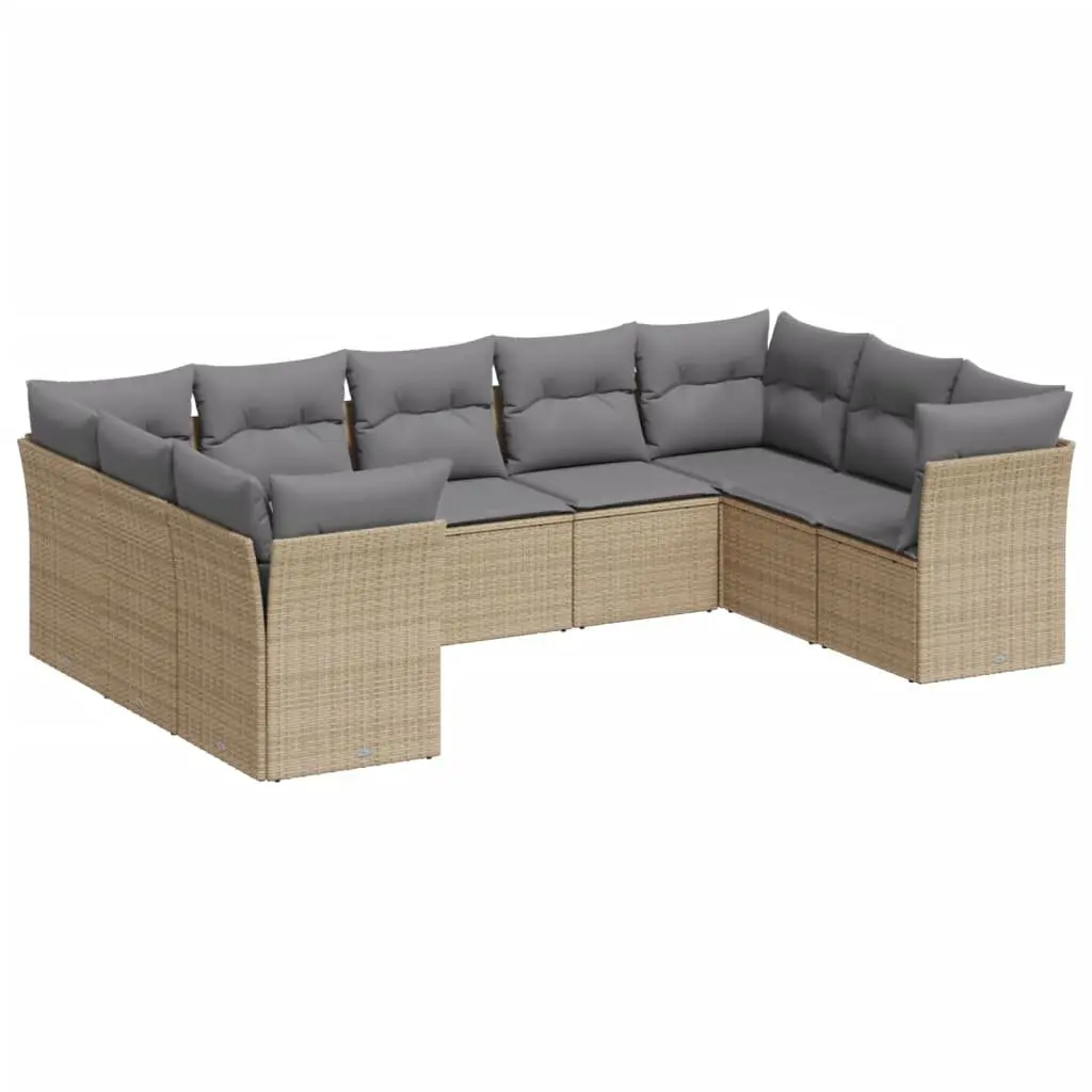 Garden Sofa Set 9 Piece Outdoor Furniture Beige PE Rattan Patio Seating