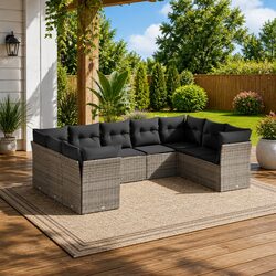 Grey 9-Piece Outdoor Sofa Set with Removable Cushions