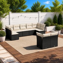 Versatile Black Poly Rattan Garden Sofa Set - 9 Pieces