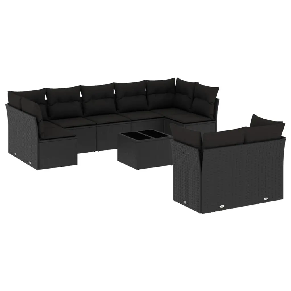 Garden Sofa Set 10 Piece Outdoor Furniture Modular Black Poly Rattan