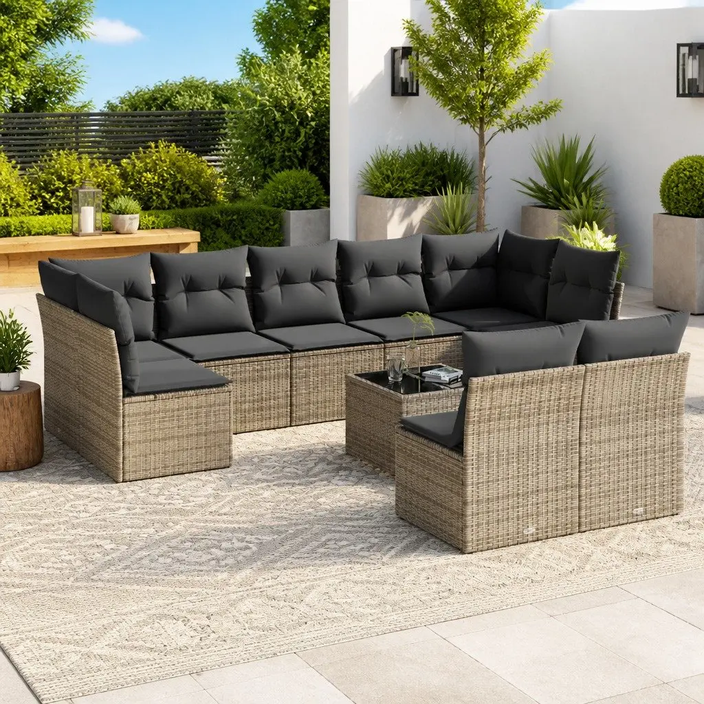Garden Sofa Set 10 Piece Grey Outdoor Furniture Patio Rattan Modular