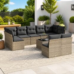 Practical 10 Piece Grey Outdoor Sofa Set with Storage