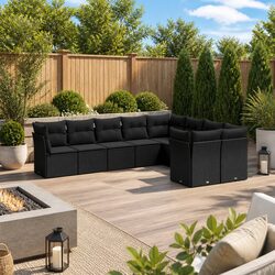 Comfortable 9 Piece Black Sofa Set with Storage Options