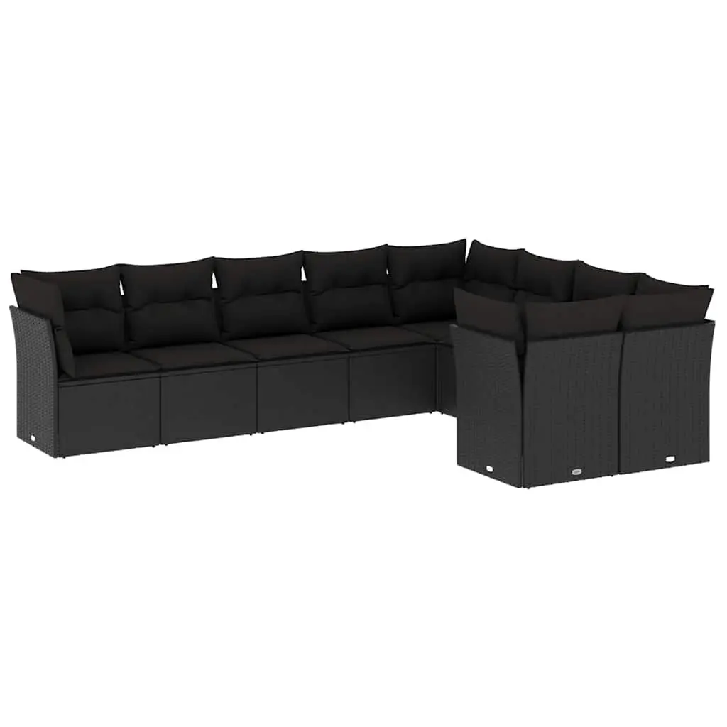 Garden Sofa Set 9 Piece Outdoor Furniture Modular Black Poly Rattan