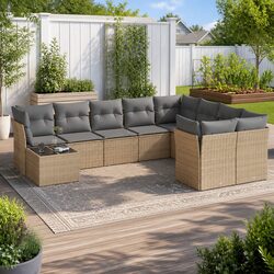 Comfortable 10-Piece Beige Garden Sofa Set with Storage