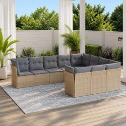 Comfortable 10-Piece Beige Garden Sofa Set with Storage