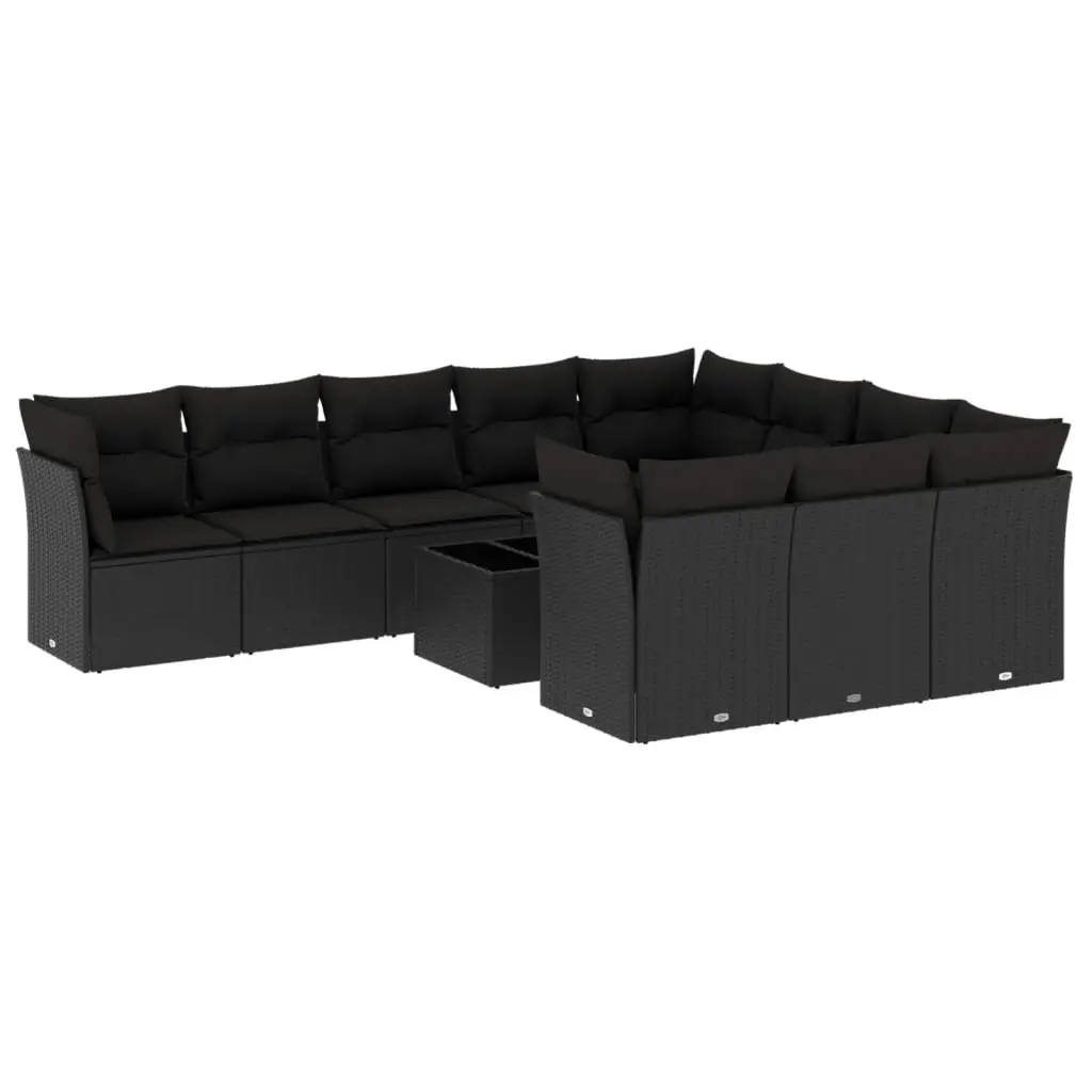 11 Piece Outdoor Garden Sofa Set Black Poly Rattan Patio Furniture
