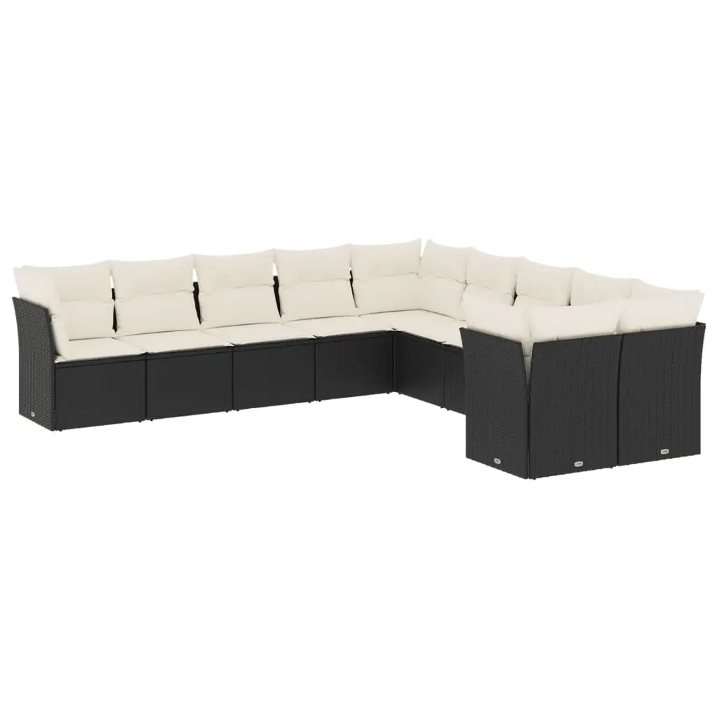 Garden Sofa Set Modular Outdoor Furniture 10 Piece Black Poly Rattan