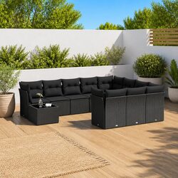 Reliable 11-Piece Garden Sofa Set in Black Poly Rattan