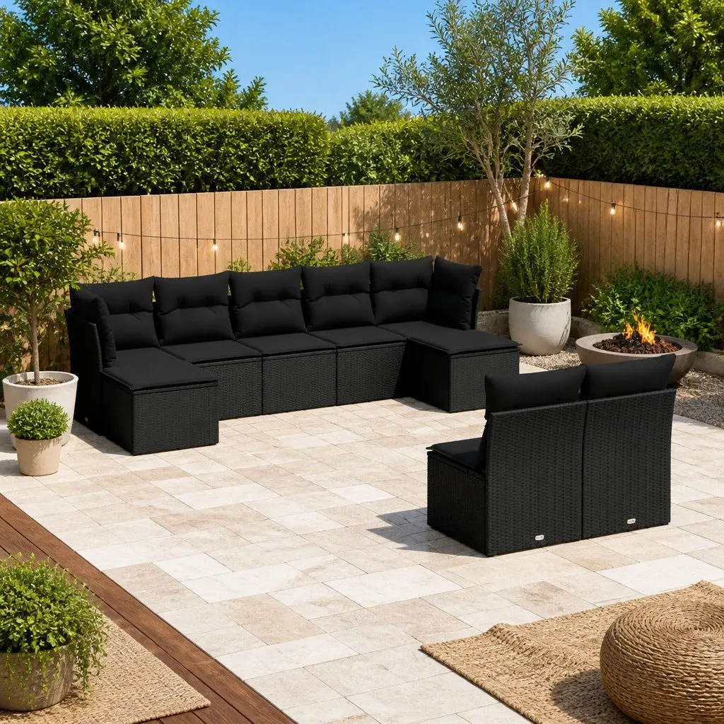 Garden Sofa Set 9 Piece Outdoor Furniture Patio Black Poly Rattan Modular