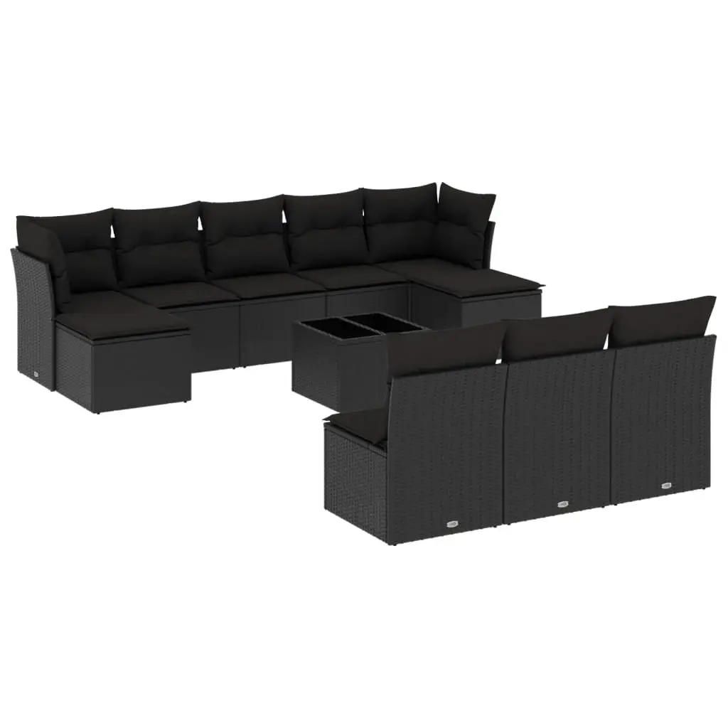 Garden Sofa Set 11 Piece Outdoor Patio Furniture Black Poly Rattan with Cushions