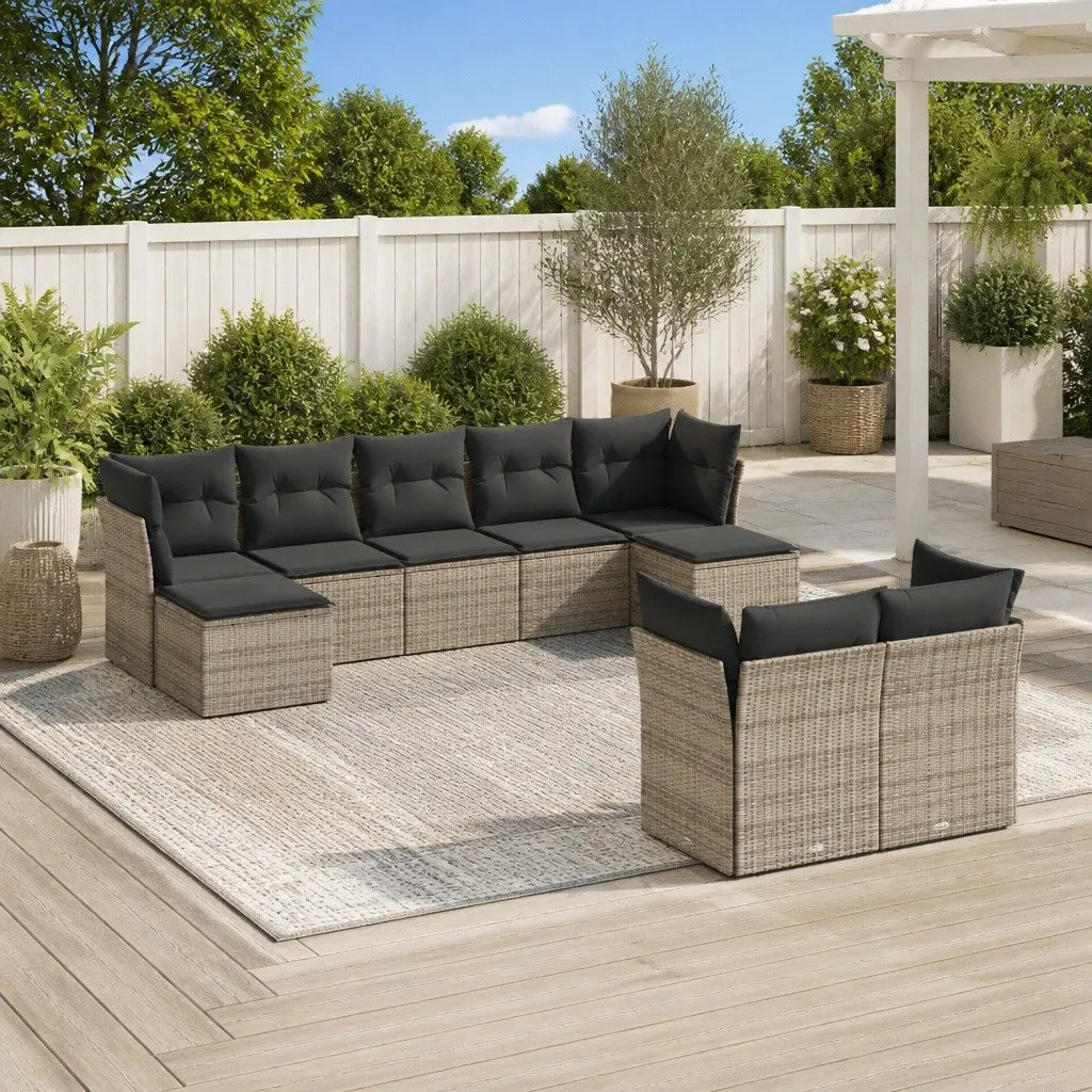 Garden Sofa Set 9 Piece Outdoor Furniture Modular Grey Poly Rattan