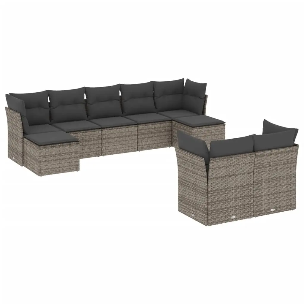 Garden Sofa Set 9 Piece Outdoor Furniture Modular Grey Poly Rattan