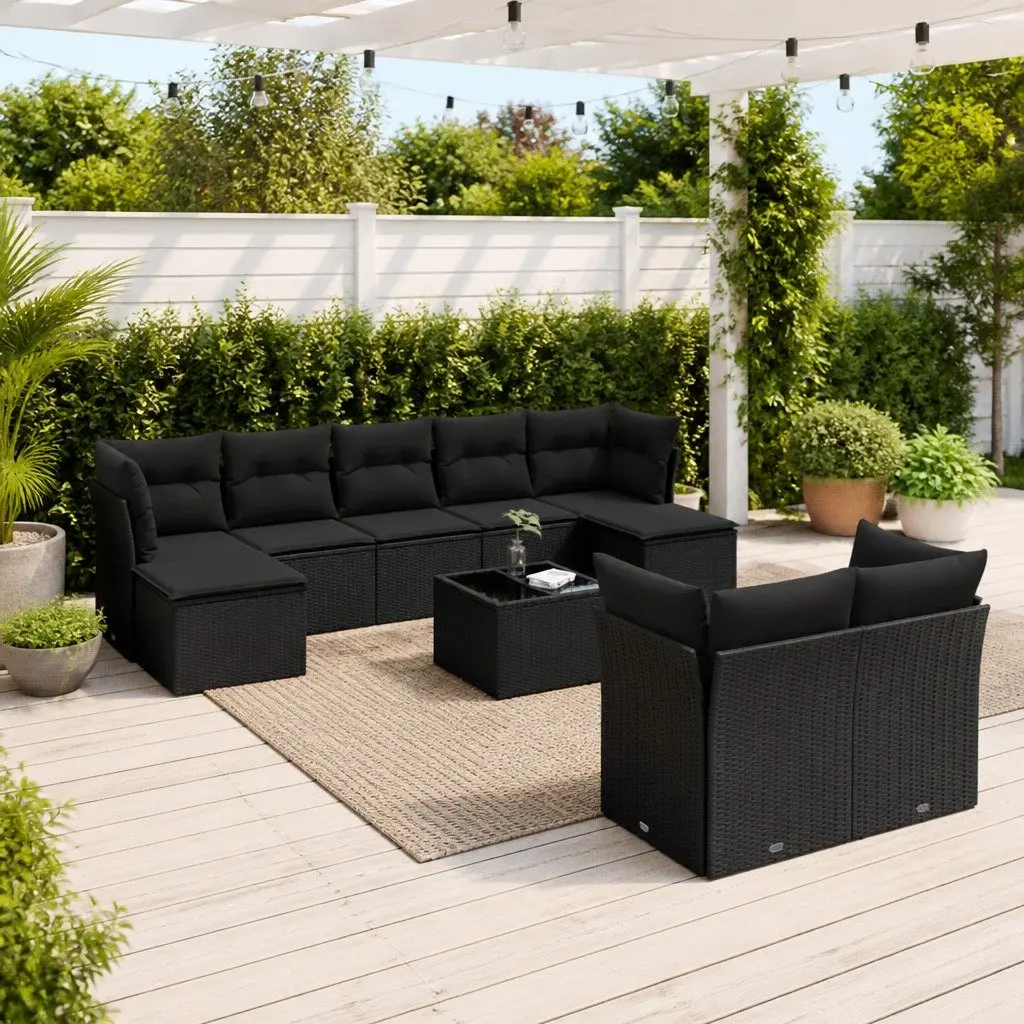 Garden Sofa Set Outdoor Furniture 10 Piece Black Poly Rattan Patio Lounge
