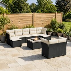 Comfortable and Practical 10-Piece Black Rattan Sofa Set