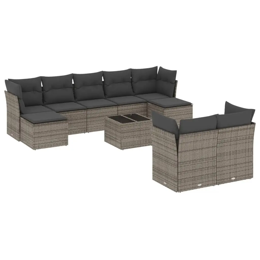 Garden Sofa Set 10 Piece Outdoor Furniture Patio Grey Poly Rattan