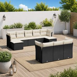 Comfortable Black Outdoor 10-Piece Sofa Set with Cushions