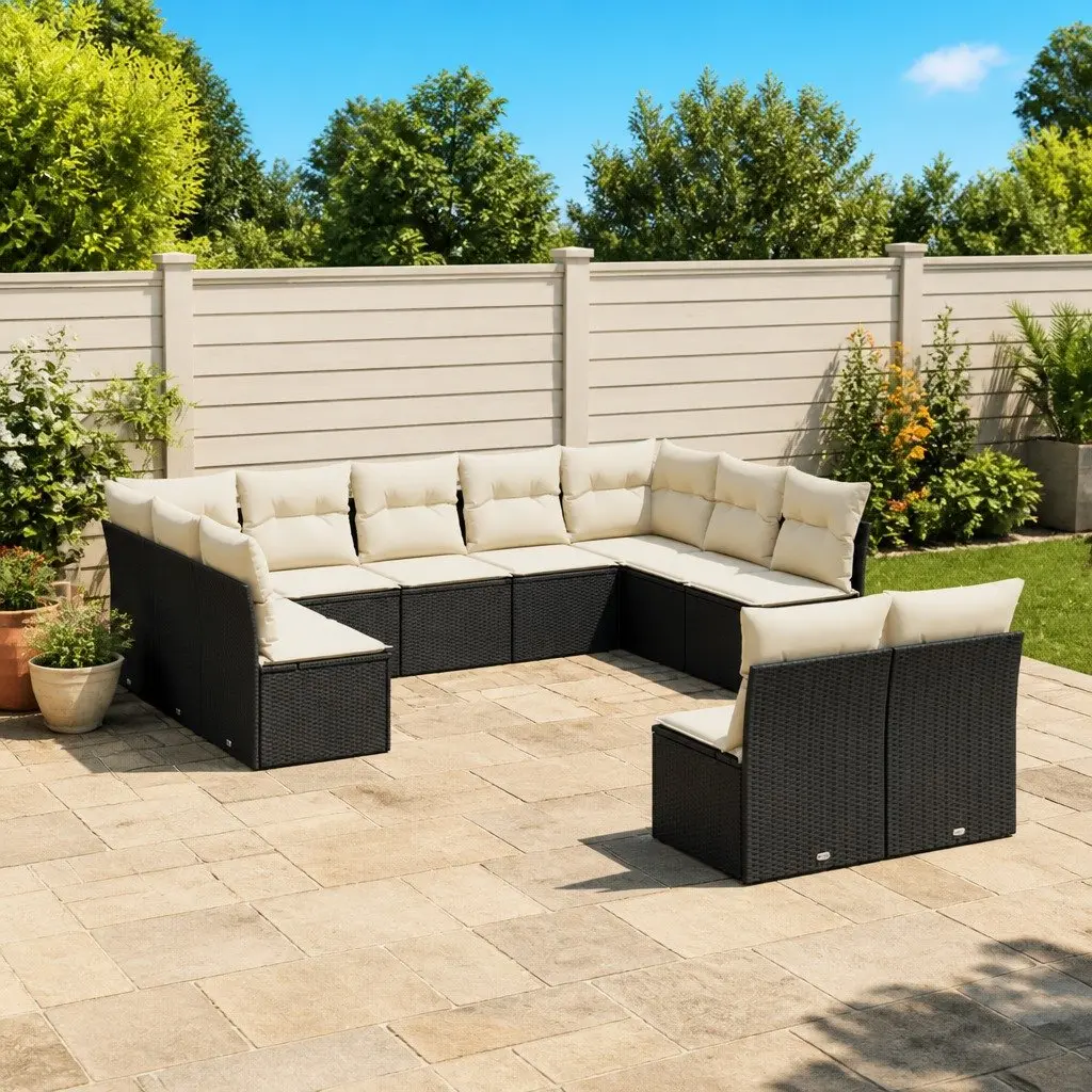 Garden Sofa Set 11 Piece Modular Outdoor Furniture Black Poly Rattan