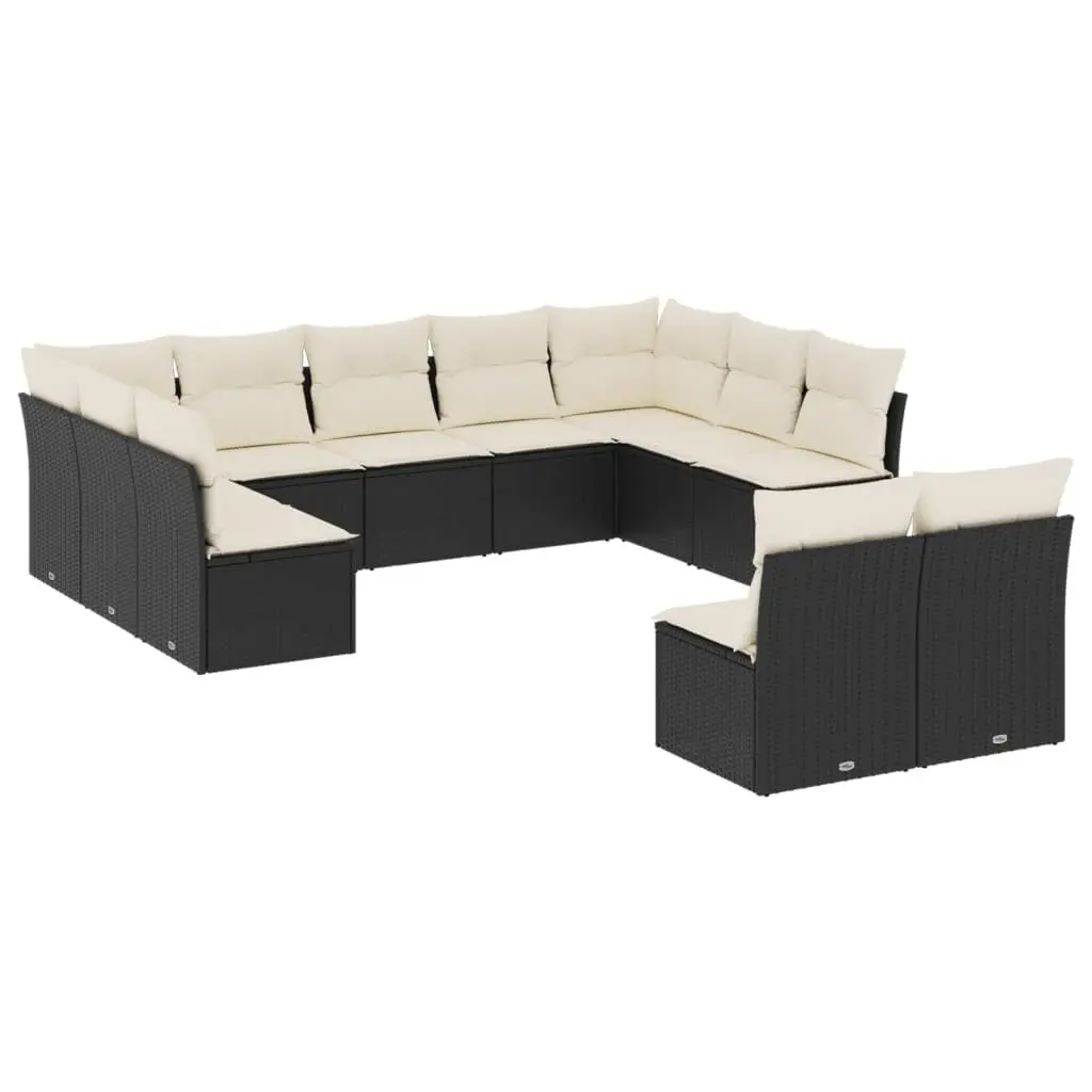 Garden Sofa Set 11 Piece Modular Outdoor Furniture Black Poly Rattan