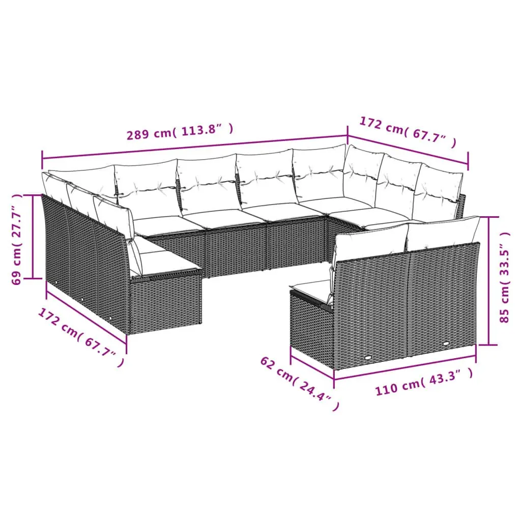 Garden Sofa Set 11 Piece Modular Outdoor Furniture Black Poly Rattan