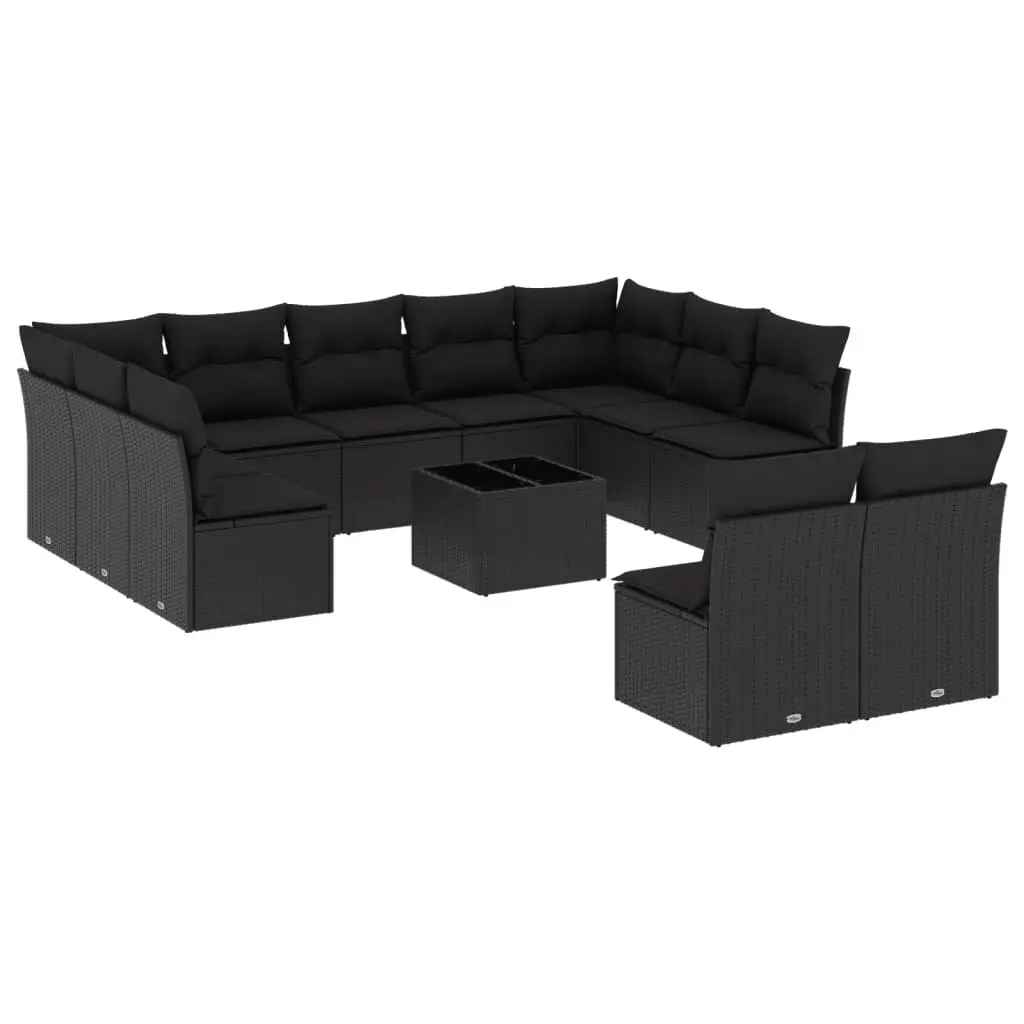 Garden Sofa Set 12 Piece Outdoor Furniture Modular Black PE Rattan