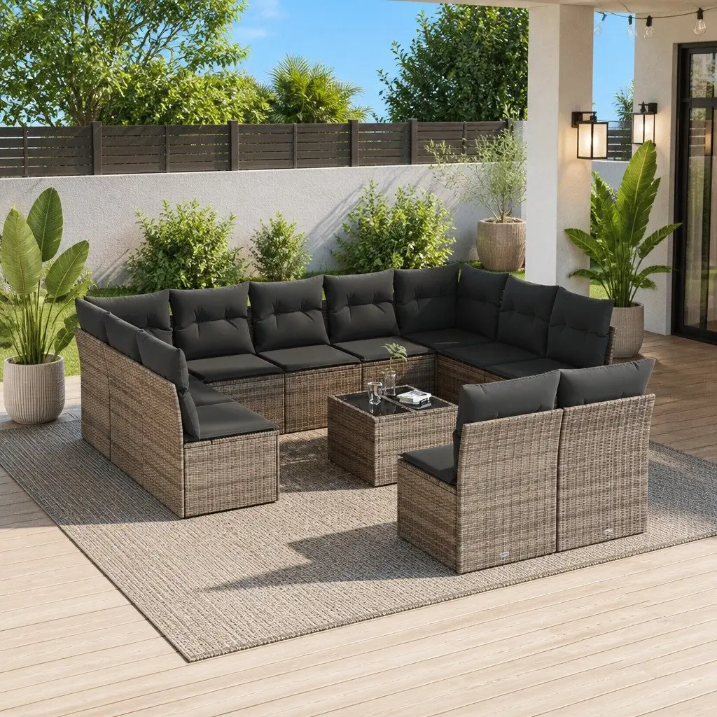 Garden Sofa Set 12 Piece Outdoor Furniture Grey Poly Rattan Modular