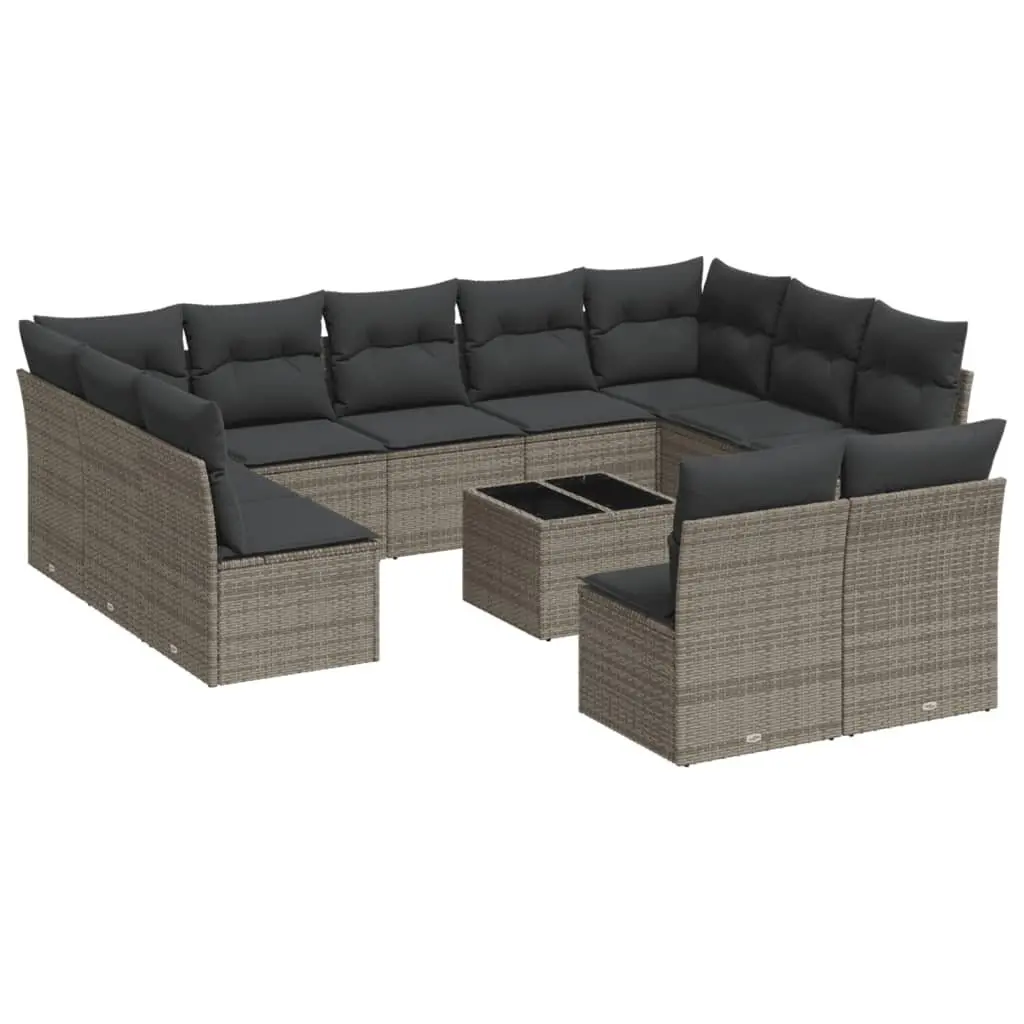 Garden Sofa Set 12 Piece Outdoor Furniture Grey Poly Rattan Modular