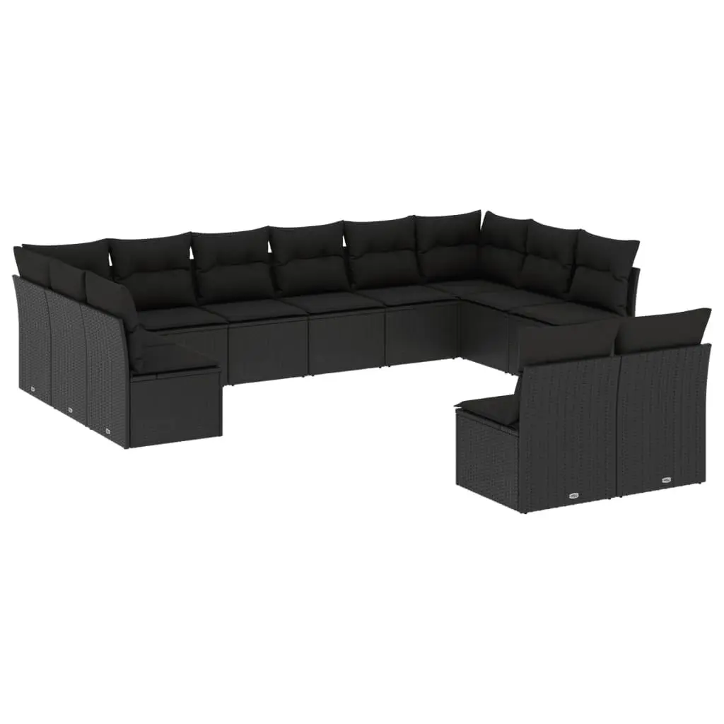 Garden Sofa Set 12 Piece Outdoor Furniture Modular Black PE Rattan