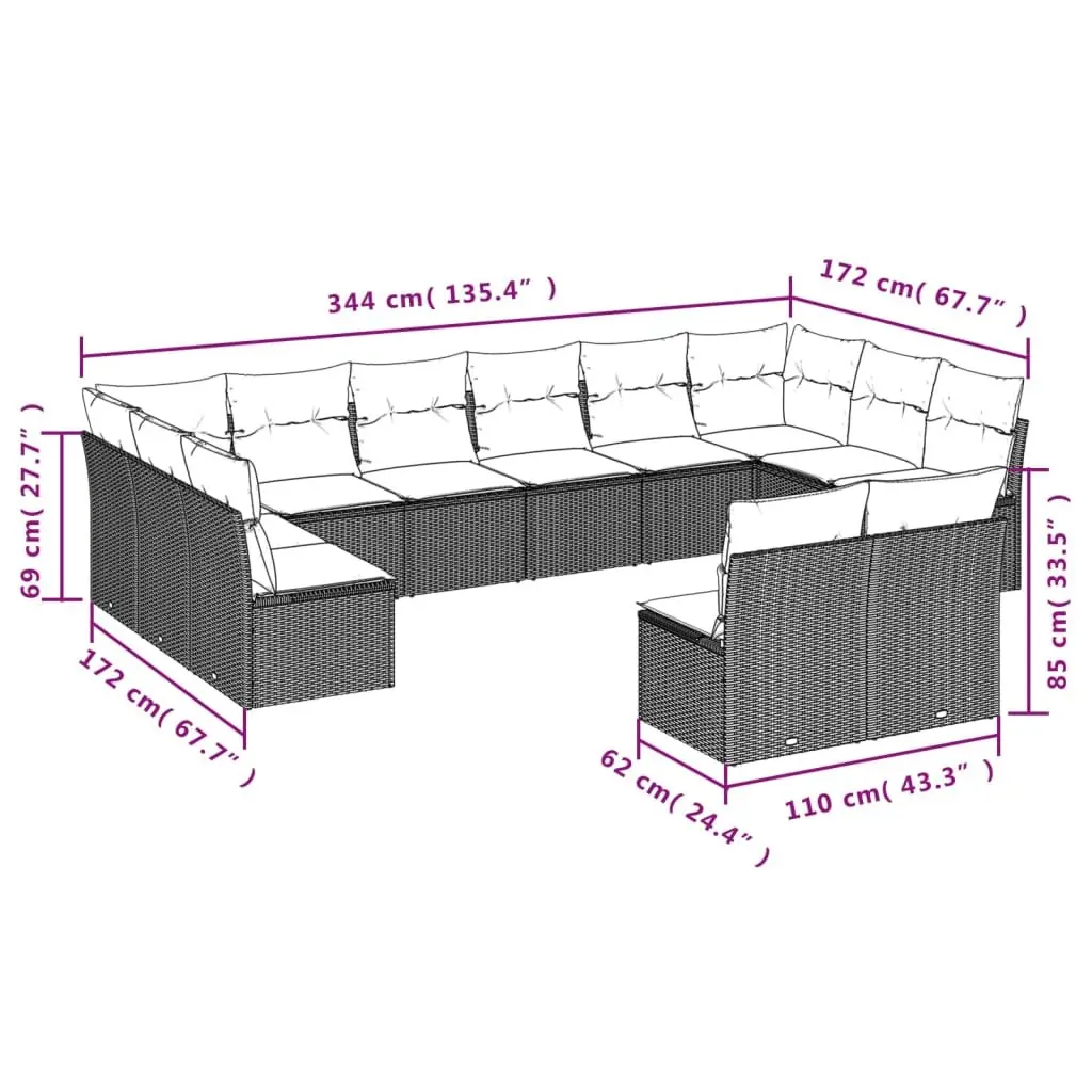 Garden Sofa Set 12 Piece Outdoor Furniture Modular Black PE Rattan