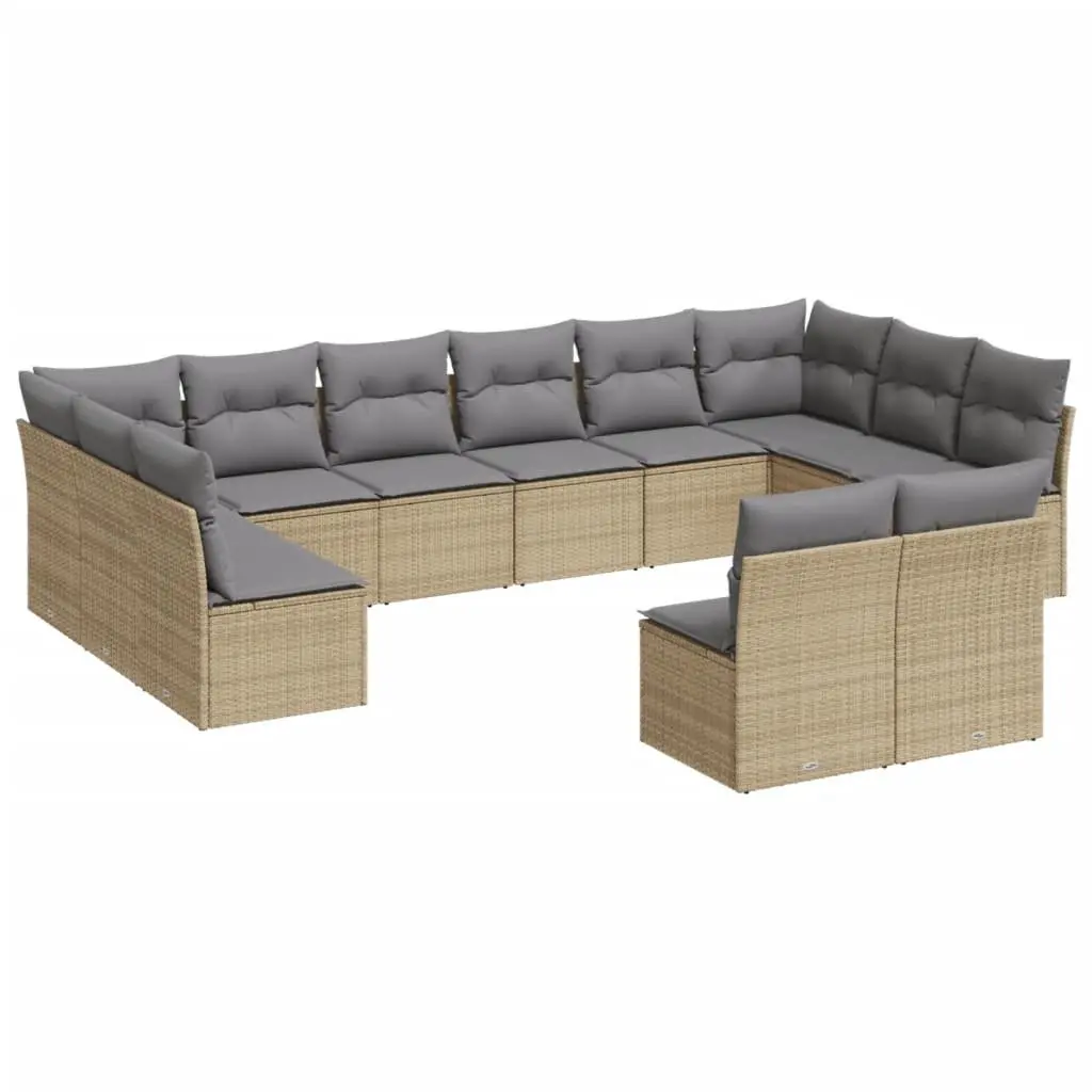 Modular Outdoor Garden Sofa Set 12 Piece Beige Poly Rattan