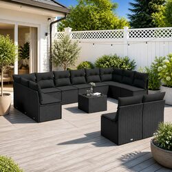 Reliable 13 Piece Black Rattan Sofa Set for Outdoors
