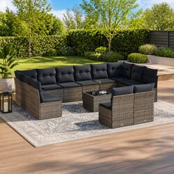 Garden Sofa Set 13 Piece Outdoor Furniture Grey Poly Rattan with Storage