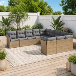 Comfortable 11-Piece Beige Outdoor Sofa Set