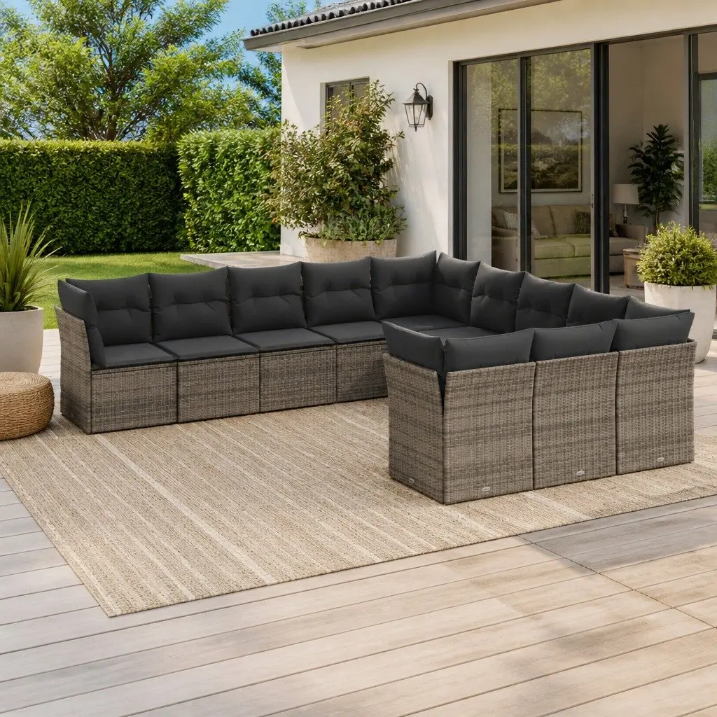Garden Sofa Set 11 Piece Outdoor Furniture Grey Poly Rattan Modular
