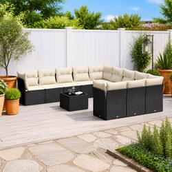 Comfortable 12 Piece Black Garden Sofa Set with Storage