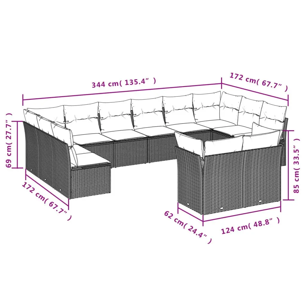 Garden Sofa Set Outdoor Furniture 12 Piece Modular Black Poly Rattan