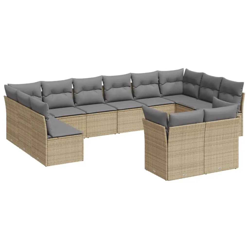 Garden Sofa Set 12 Piece Outdoor Furniture Beige Poly Rattan Modular Seating