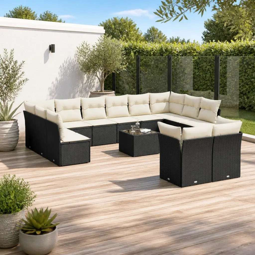 Garden Sofa Set 13 Piece Outdoor Furniture Patio Seating Black Poly Rattan
