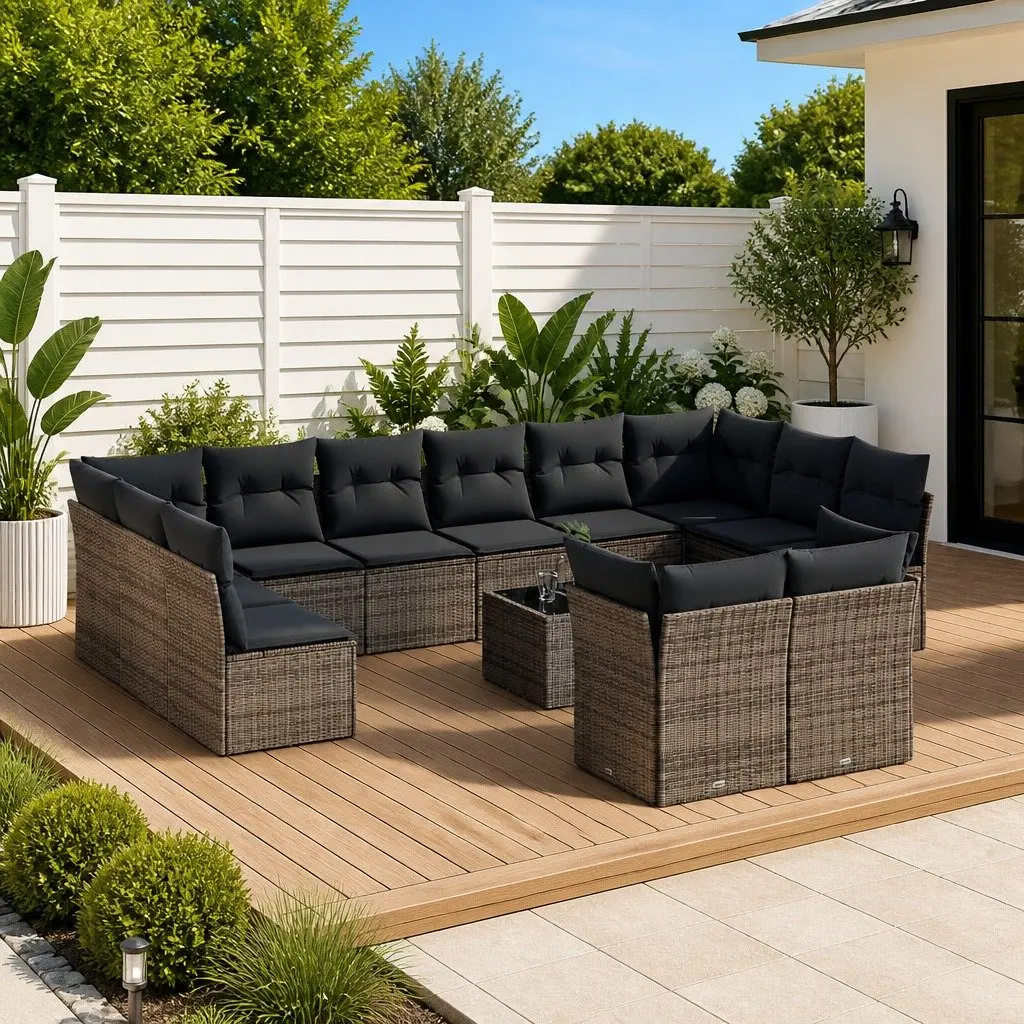 Garden Sofa Set 13 Piece Grey Poly Rattan Outdoor Furniture Patio Seating
