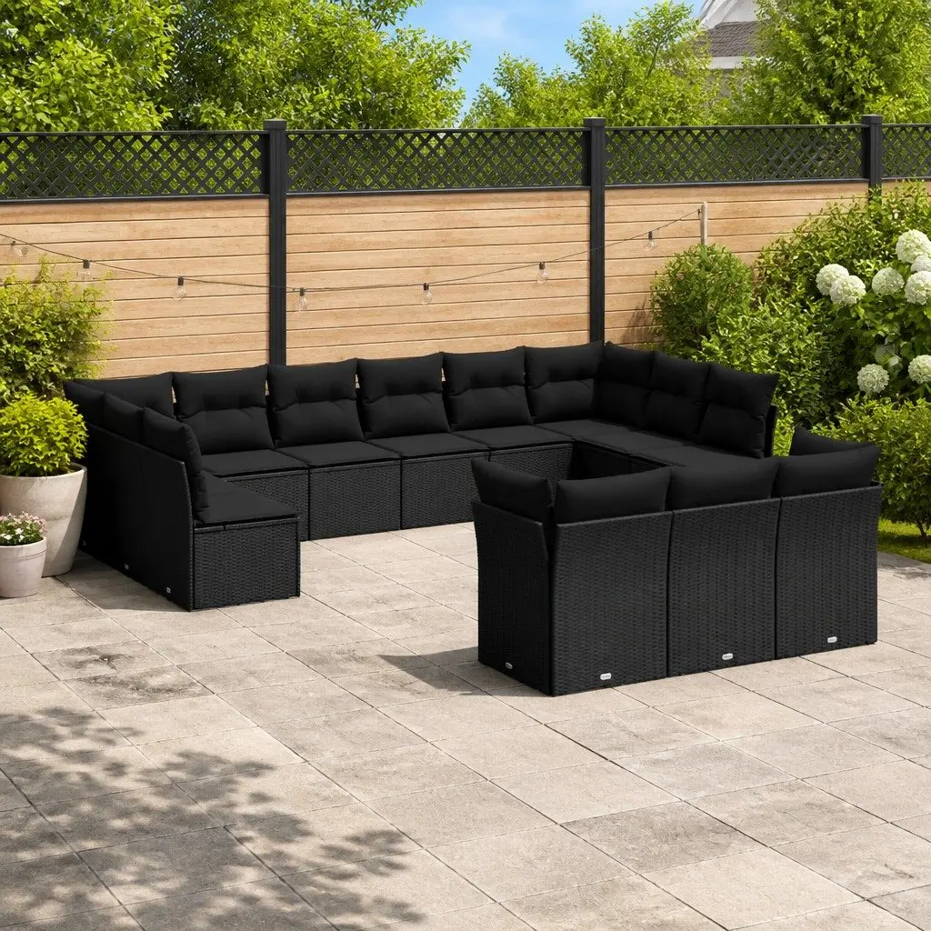 Garden Sofa Set Modular Outdoor Furniture 13 Piece Black Poly Rattan