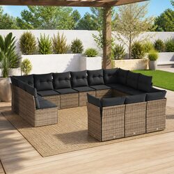 Comfortable 13 Piece Grey Garden Sofa Set with Storage
