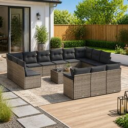 Comfortable 14-Piece Grey Sofa Set for Outdoor Relaxation