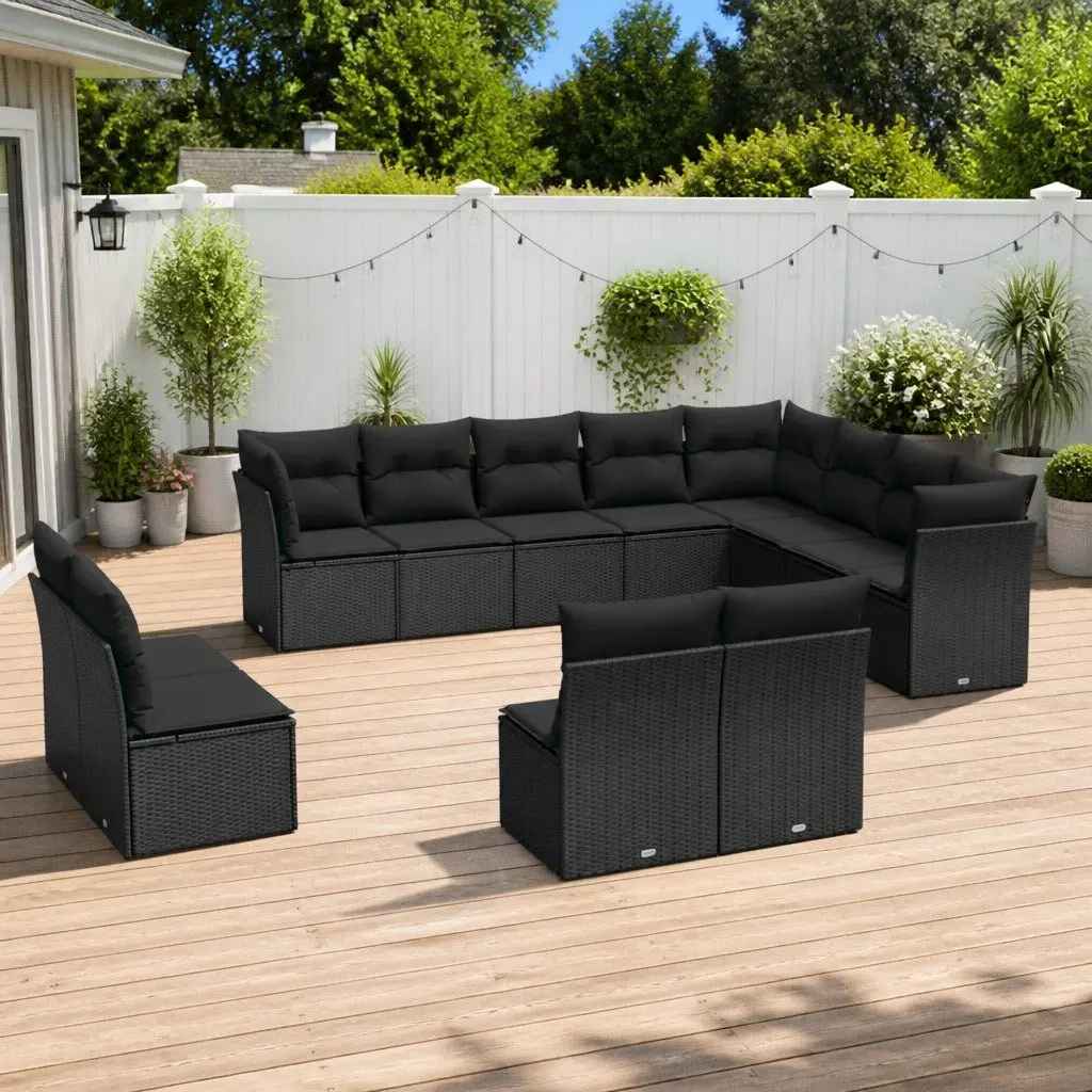 Garden Sofa Set Modular Outdoor Furniture 12 Piece Black Poly Rattan