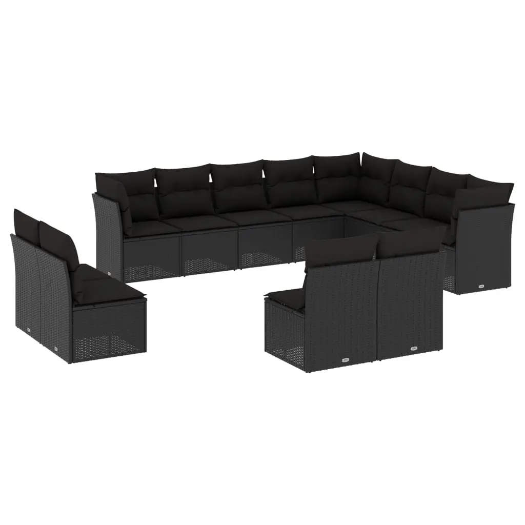 Garden Sofa Set Modular Outdoor Furniture 12 Piece Black Poly Rattan