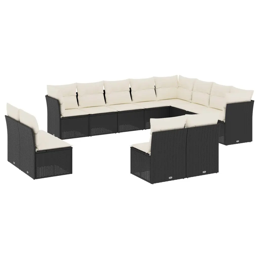 Garden Sofa Set 12 Piece Outdoor Furniture Black Poly Rattan Patio Seating with